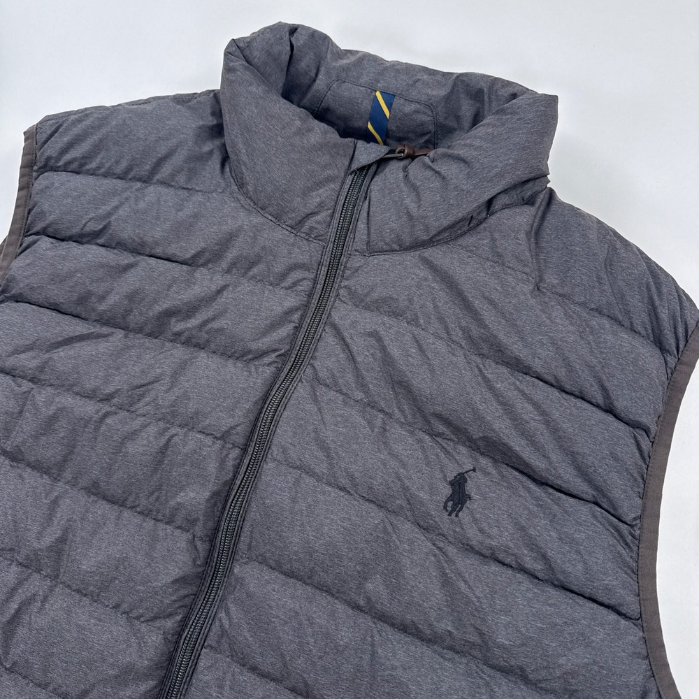 Polo Ralph Lauren Vest Mens XXL Gray Quilted Puffer Down Jacket Full Zip Pony